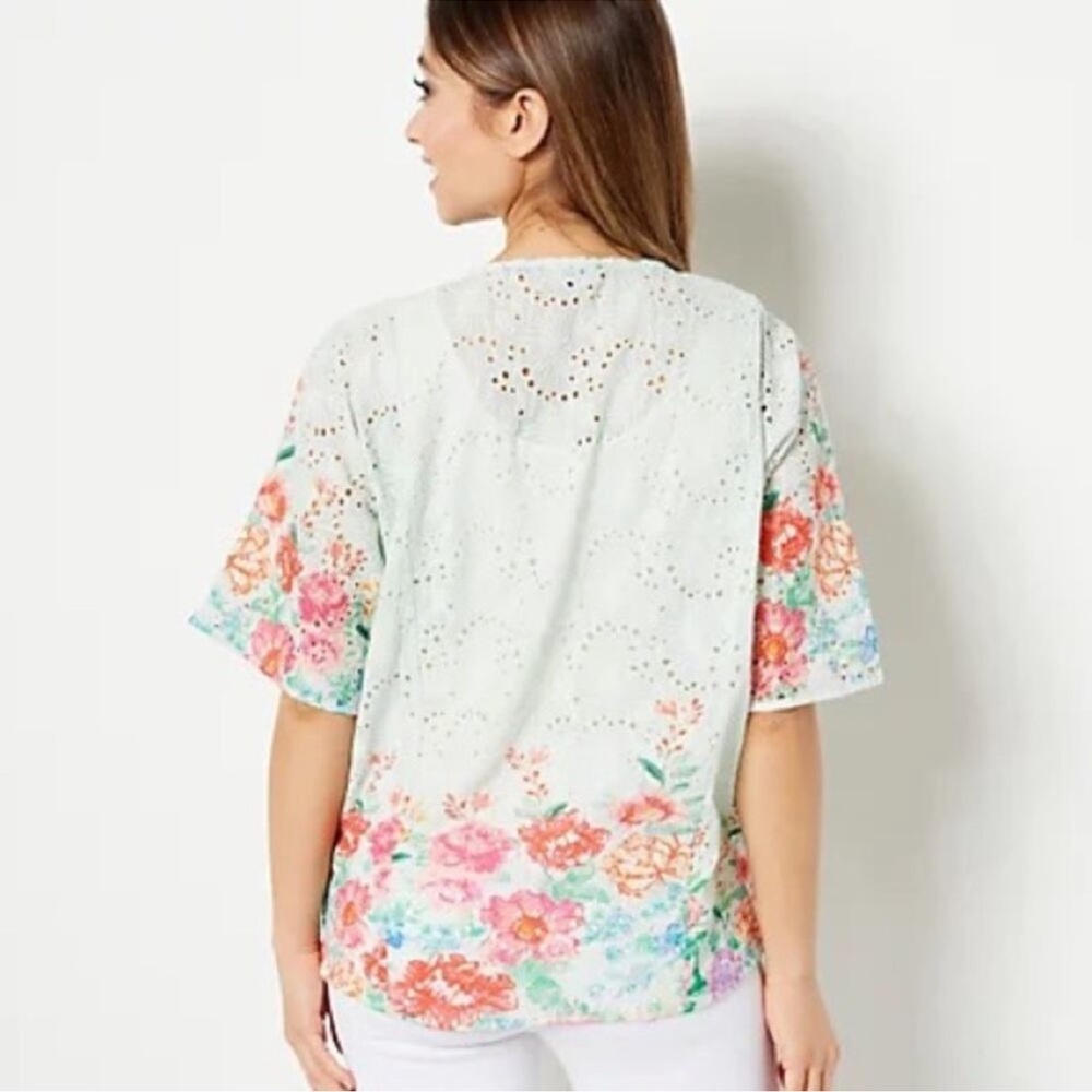 Tolani Collection floral embroidered open front eyelet cardigan Cover Up